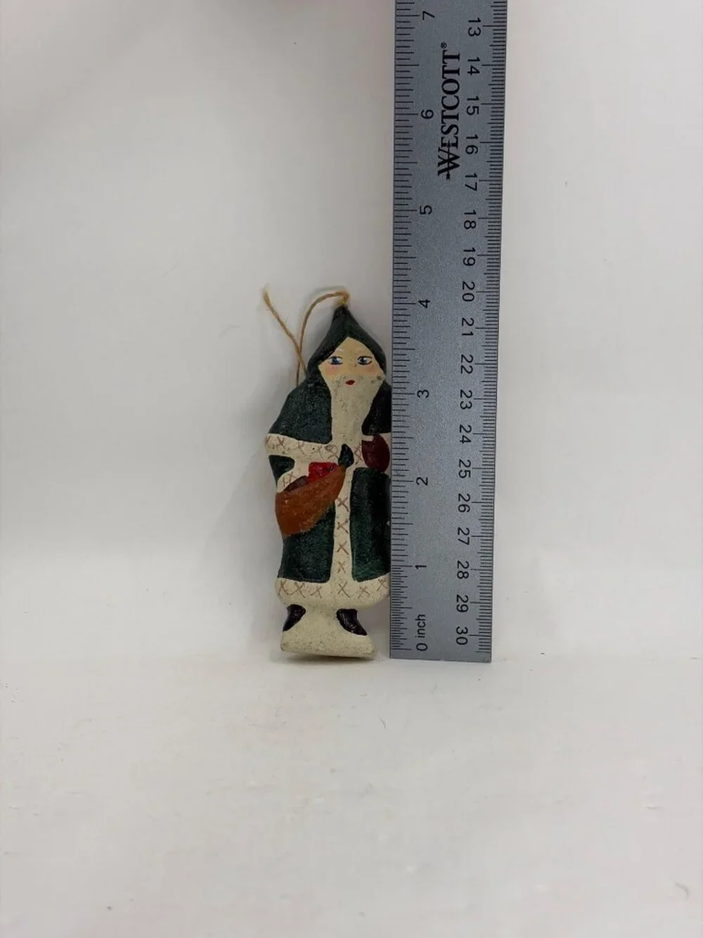 Vintage Green Santa Christmas Hanging Ornament Midwest Folk Art Western Style